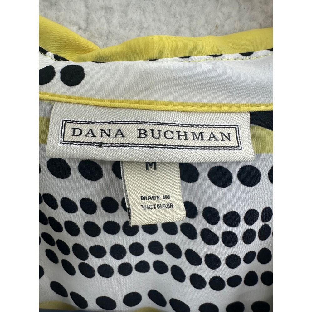 Dana Buchman Womens Sleeveless Button Front Blouse M Yellow Black Dot Stripe - Picture 5 of 8